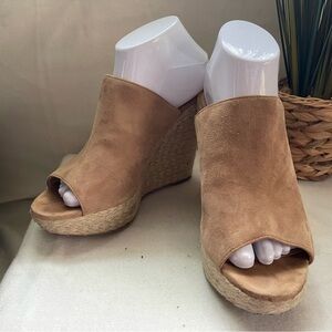 MICHAEL Michael Kors Tan Wedge Peep-Toe Mules